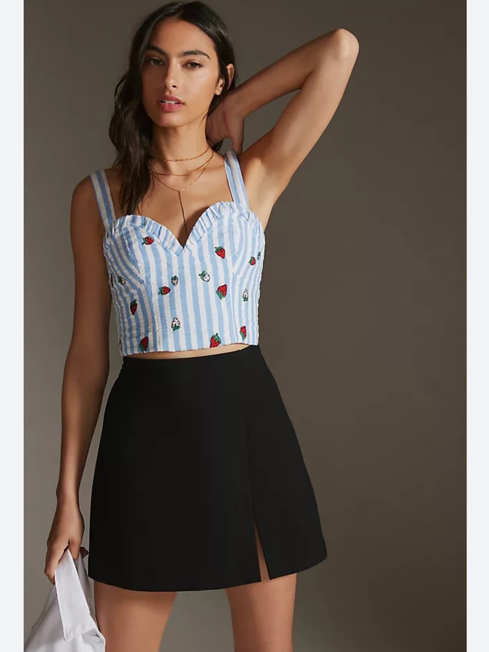 Anthropologie Maeve Striped Embroidered Cami Top Shirt Strawberry Size 10